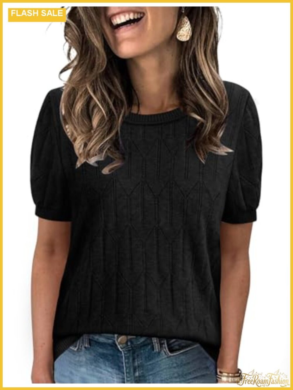 Short Sleeve Knit Sweater Pullover Crew Neck Casual Work Top